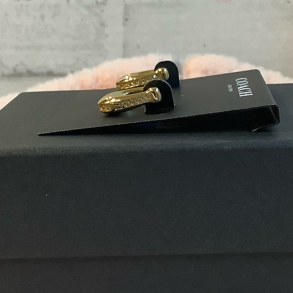 COACH Gold Pave Crystal C Hinge Huggie Earrings - Picture 8 of 8